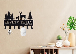 Personalized Deer Key Holder with Pine Trees