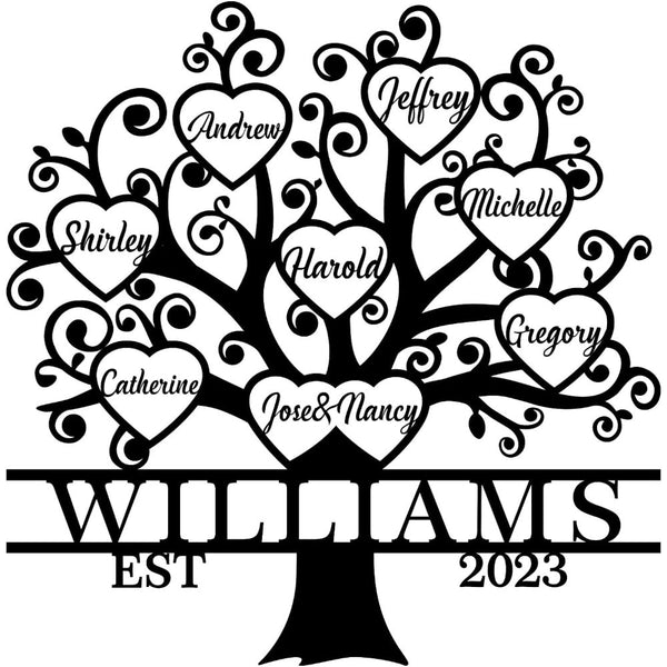 Personalized Family Tree Metal Sign - Custom Wall Art for Your Home ...