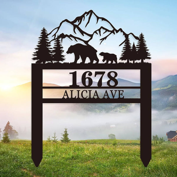 Custom Mountain Bear Address Plaque