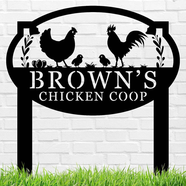 Personalized Rooster Family Garden Sign